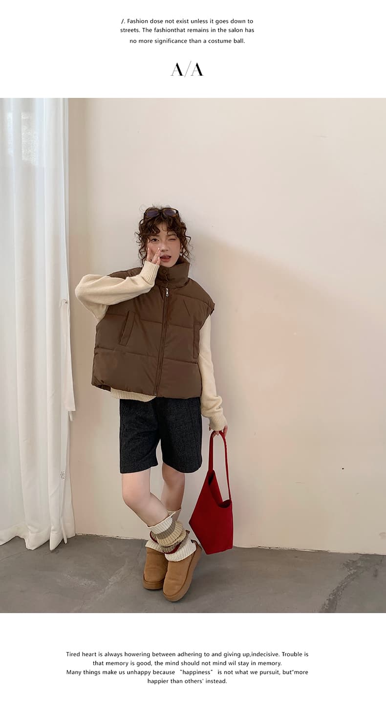 실사 한 부서 다용도 면 의류 조끼 여자 겨울 새로운 ins 스택 착용 어깨 스탠드 칼라 조끼 자켓 맨위 여성 상세 이미지 30
