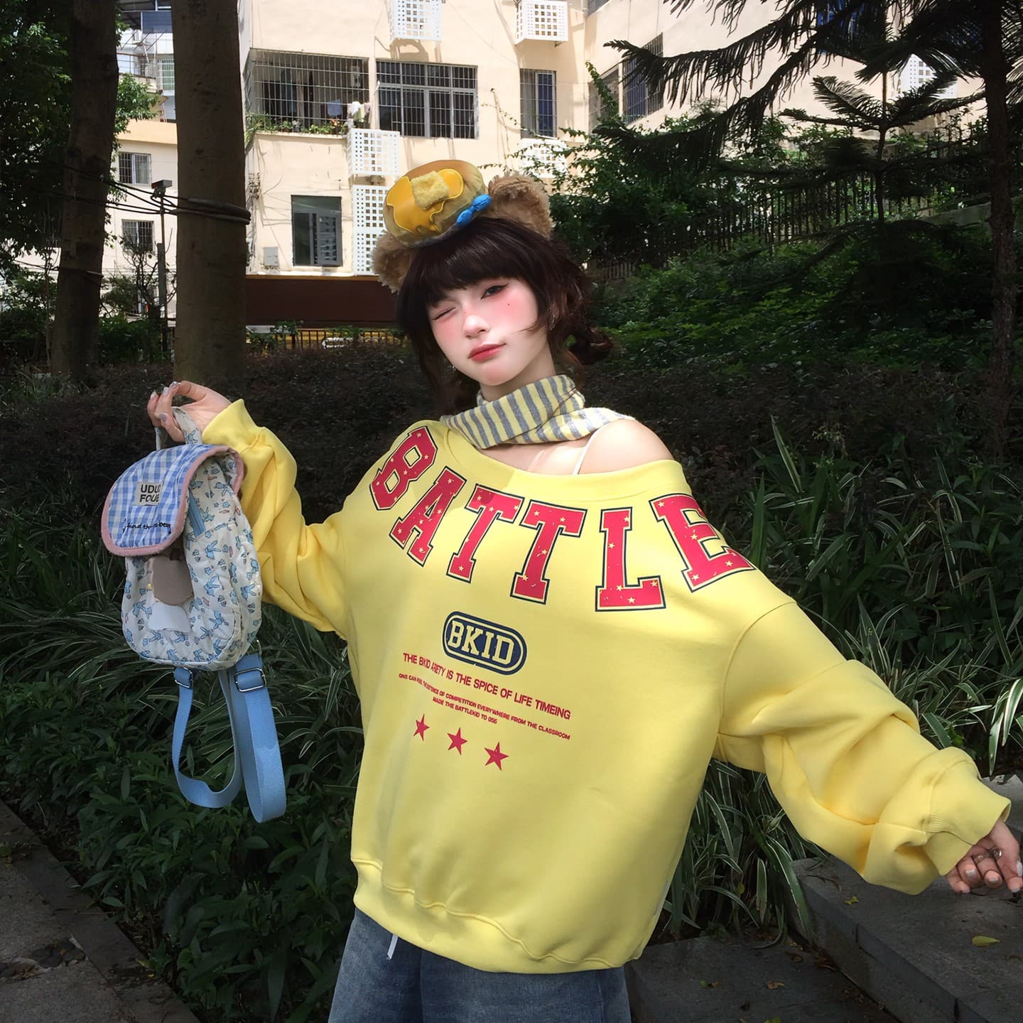 남자 바 면 280 그램 아메리칸 레트로 알파벳 별 프린트 핫걸 비스듬한 어깨 후드티 여성 가을 루즈핏 맨위 상세 이미지 2
