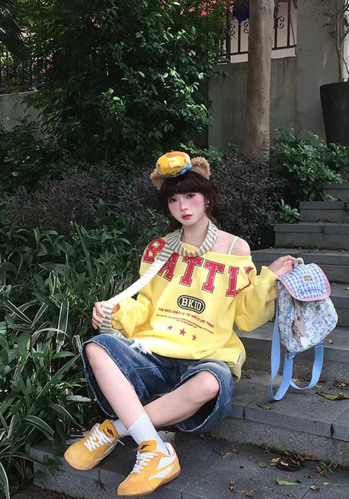 남자 바 면 280 그램 아메리칸 레트로 알파벳 별 프린트 핫걸 비스듬한 어깨 후드티 여성 가을 루즈핏 맨위 상세 이미지 4