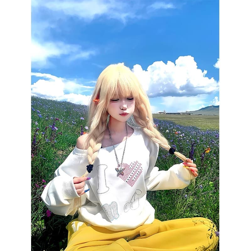 남자 바 면 280 그램 아메리칸 레트로 하트 알파벳 프린트 비스듬한 어깨 긴팔 후드티 여성 가을 루즈핏 맨위