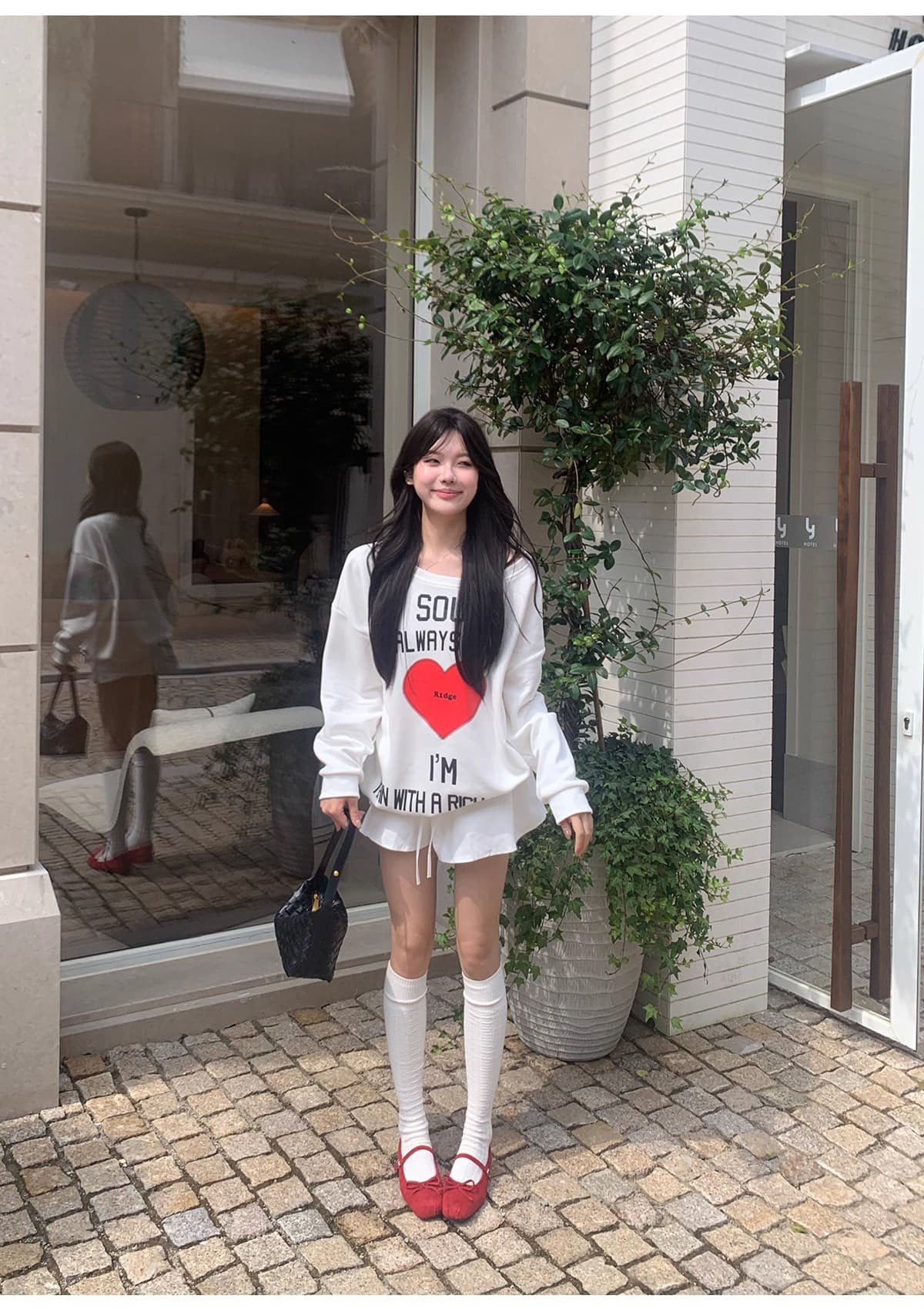 남자 바 면 280 그램 아메리칸 하트 알파벳 프린트 비스듬한 어깨 후드티 여성 핫걸 가을 오프숄더 맨위 상세 이미지 2