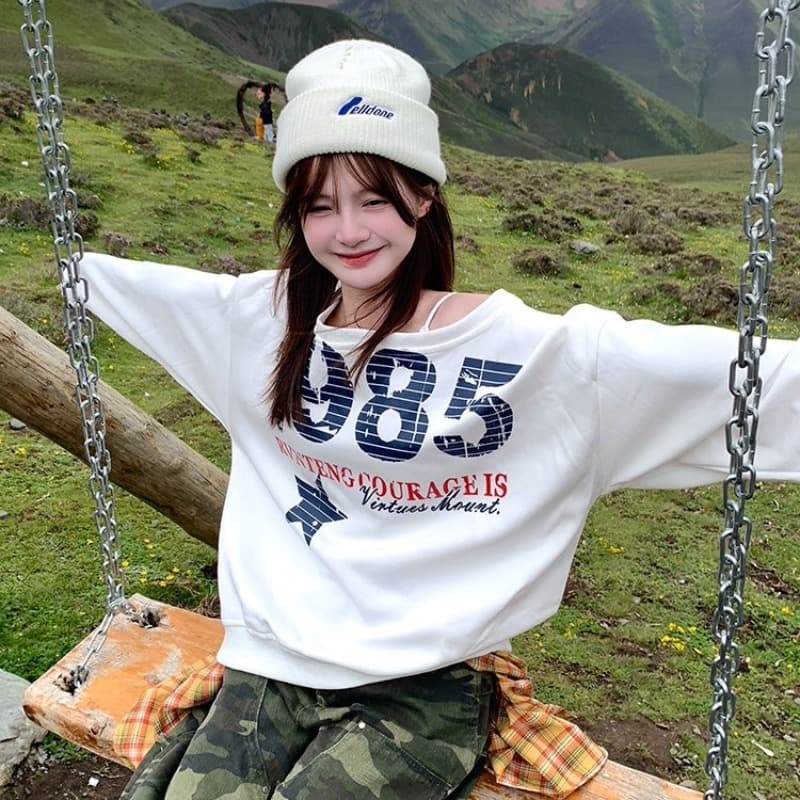 남자 바 면 280 그램 아메리칸 레트로 비스듬한 어깨 쇼트 스타일 긴팔 후드티 여성 가을 폭발 루즈핏 슬림해 보이는 맨위 이미지 5