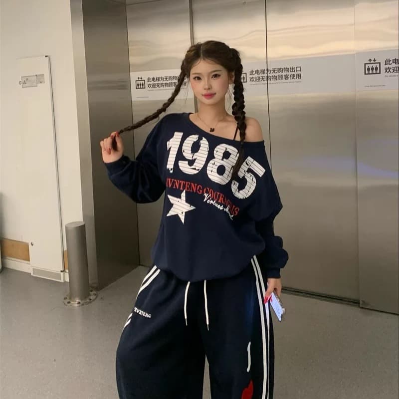 남자 바 면 280 그램 아메리칸 레트로 비스듬한 어깨 쇼트 스타일 긴팔 후드티 여성 가을 폭발 루즈핏 슬림해 보이는 맨위 이미지 2