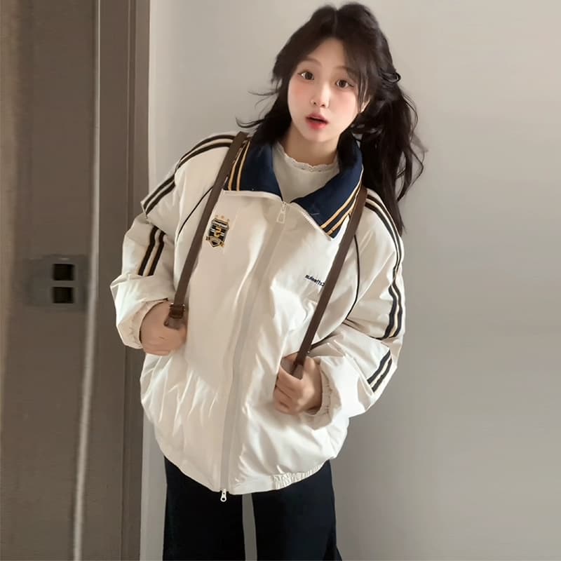 2026 년 새로운 면 의류 여성 겨울 레트로 해군 루즈핏 oversize 학원 스타일 캐주얼 다용도 재킷 이미지 2