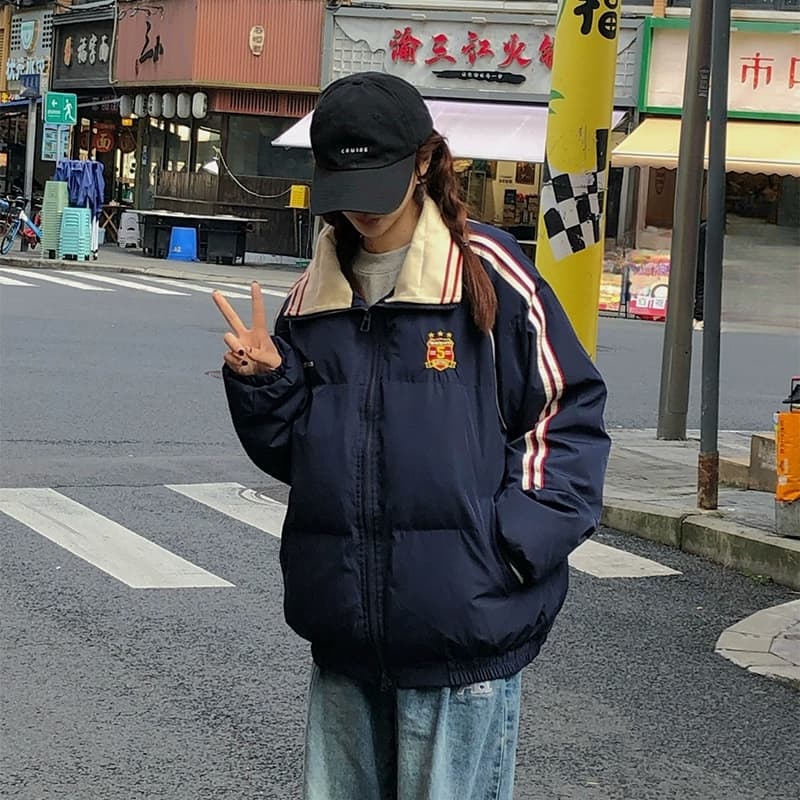 2026 년 새로운 면 의류 여성 겨울 레트로 해군 루즈핏 oversize 학원 스타일 캐주얼 다용도 재킷 이미지 3