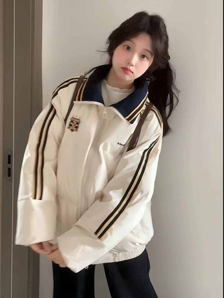 2026 년 새로운 면 의류 여성 겨울 레트로 해군 루즈핏 oversize 학원 스타일 캐주얼 다용도 재킷 상세 이미지 1