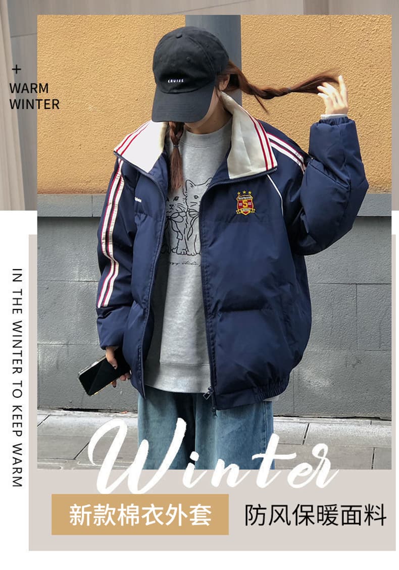 2026 년 새로운 면 의류 여성 겨울 레트로 해군 루즈핏 oversize 학원 스타일 캐주얼 다용도 재킷 상세 이미지 4