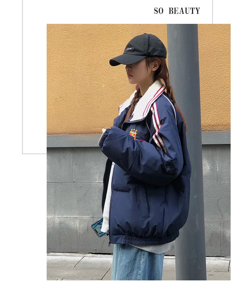 2026 년 새로운 면 의류 여성 겨울 레트로 해군 루즈핏 oversize 학원 스타일 캐주얼 다용도 재킷 상세 이미지 16