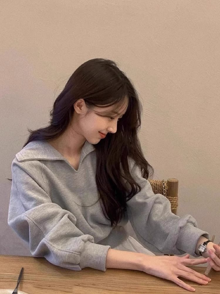 경관 그림 후아 면 복합 320 그램 한국 chic 가을 작은 대중 고급 센스 폴로 칼라 후드티 여성 셔츠