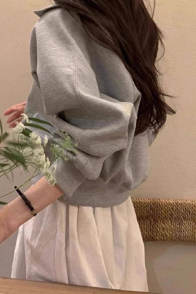 경관 그림 후아 면 복합 320 그램 한국 chic 가을 작은 대중 고급 센스 폴로 칼라 후드티 여성 셔츠 이미지 5