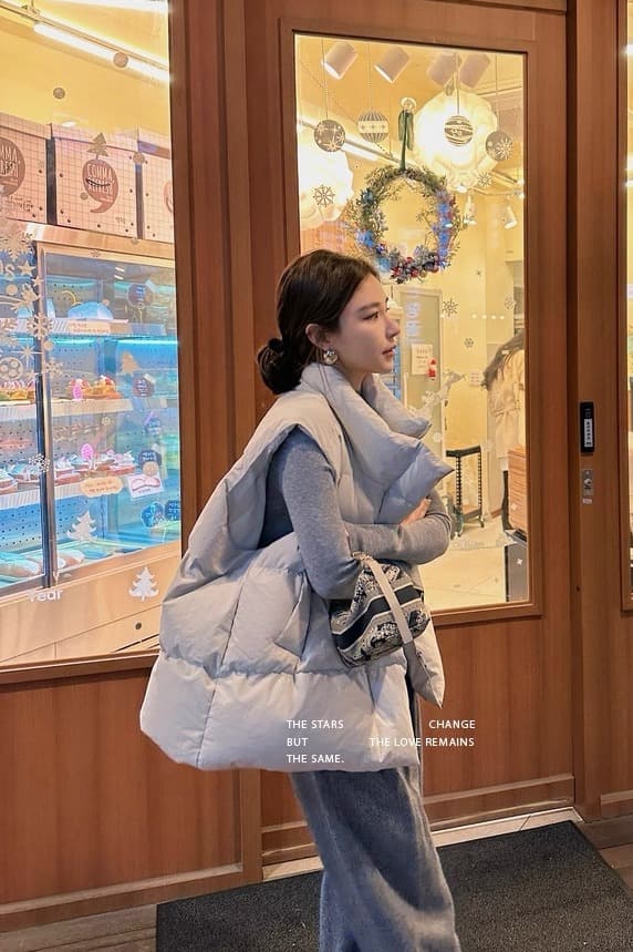lilylikes 아래 면화 의류 작은 유럽 패키지 새로운 한국 스타일 루즈핏 스탠드 칼라 워싱 고급 빗질된 면 베스트 여성 코트 이미지 6