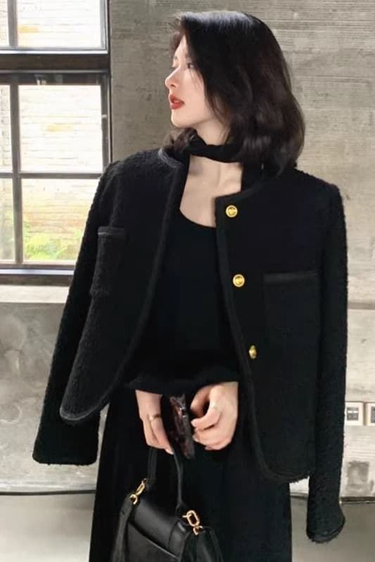 프랑스식 다용도 긴팔 고급 작은 샤넬 스타일 재킷 작은 키 쇼트 스타일 몸매 가꾸기 부드러운 바람 싱글 줄 버튼 검정색 재킷 이미지 6