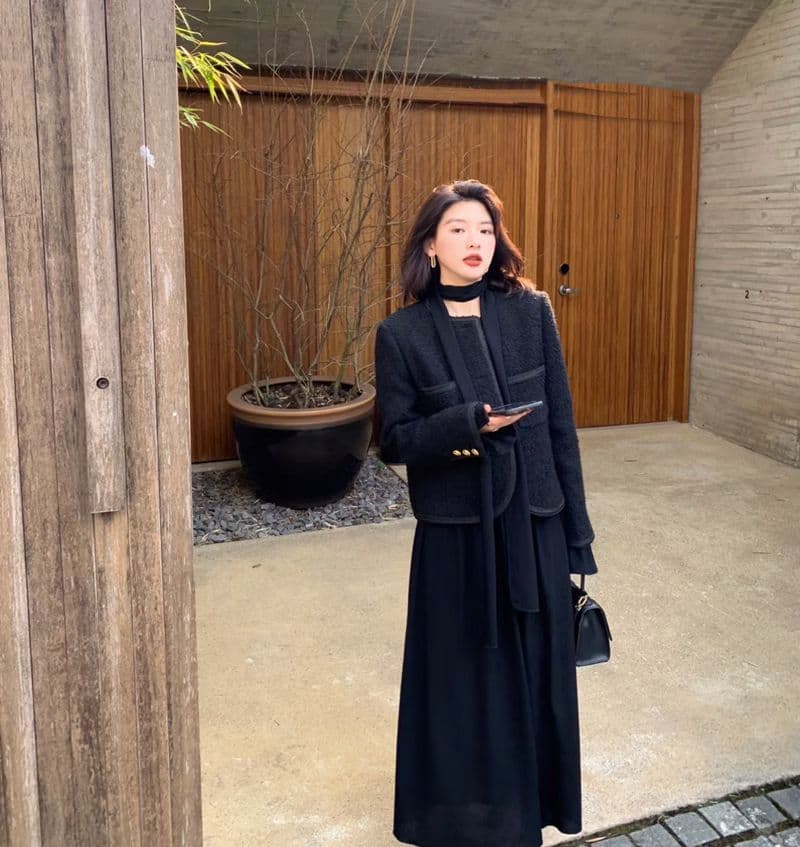 프랑스식 다용도 긴팔 고급 작은 샤넬 스타일 재킷 작은 키 쇼트 스타일 몸매 가꾸기 부드러운 바람 싱글 줄 버튼 검정색 재킷 상세 이미지 4