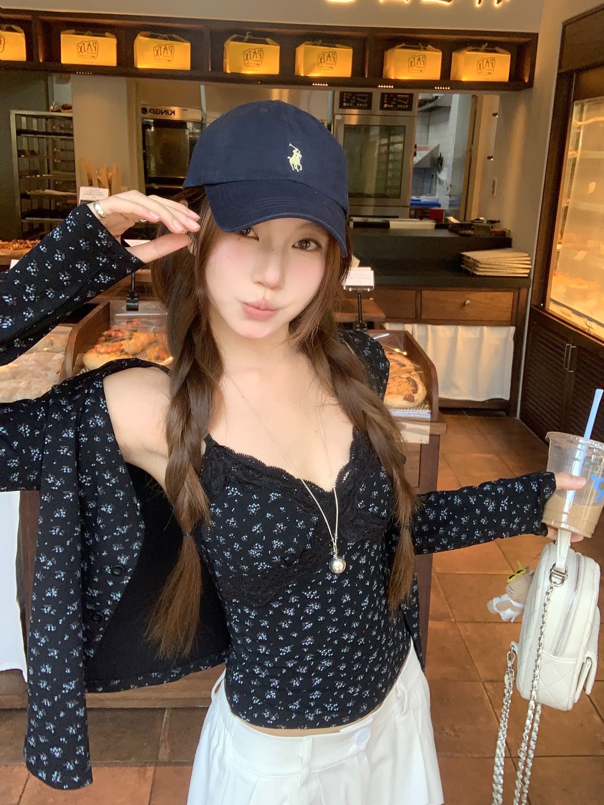 goo goo eyes 레이스 꽃무늬 캐미솔 긴팔 오픈 가디건 세트 이른 가을 몸매 가꾸기 슬림해 보이는 두 조각 여성 세트 상세 이미지 6