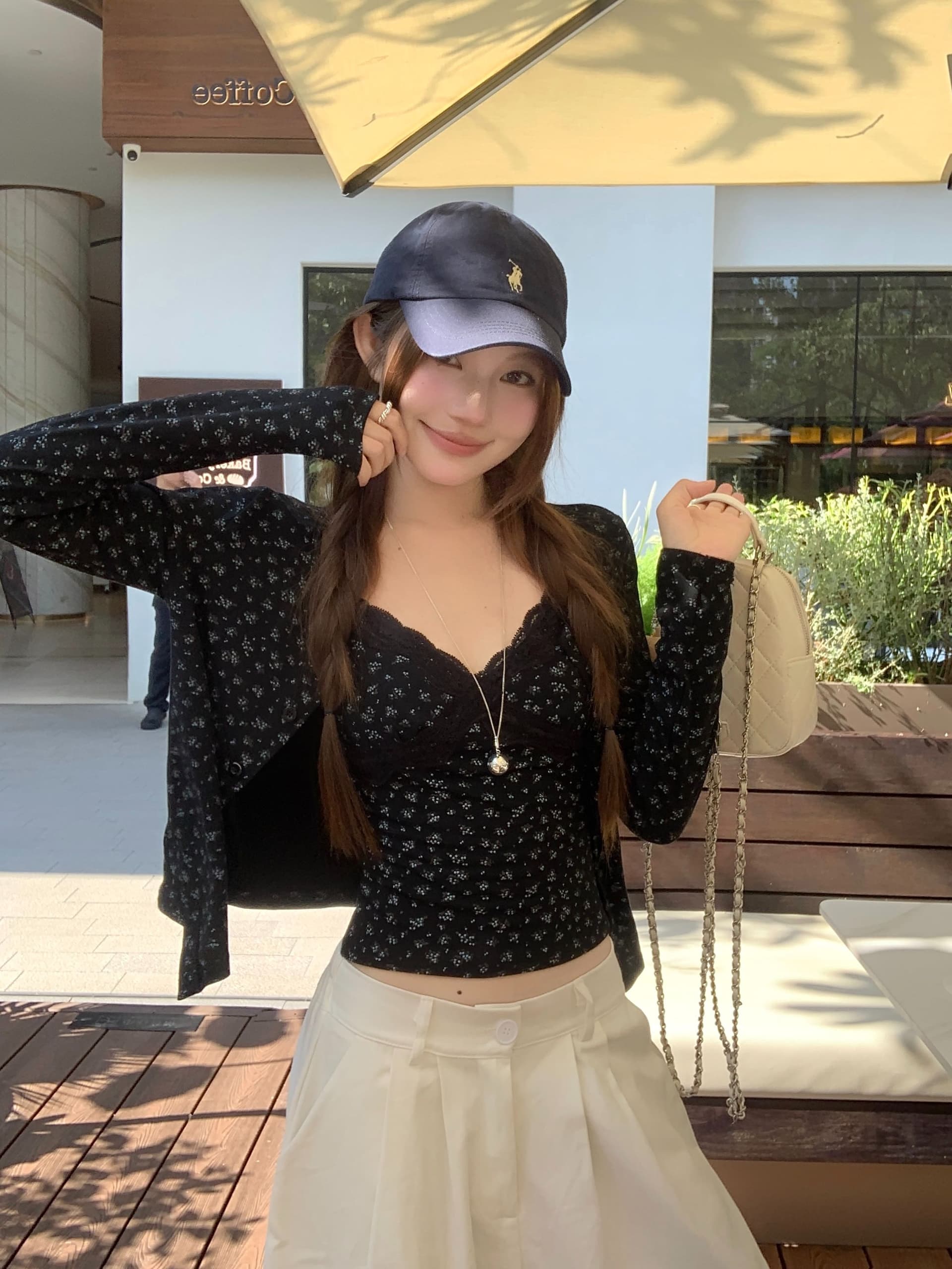 goo goo eyes 레이스 꽃무늬 캐미솔 긴팔 오픈 가디건 세트 이른 가을 몸매 가꾸기 슬림해 보이는 두 조각 여성 세트 상세 이미지 13