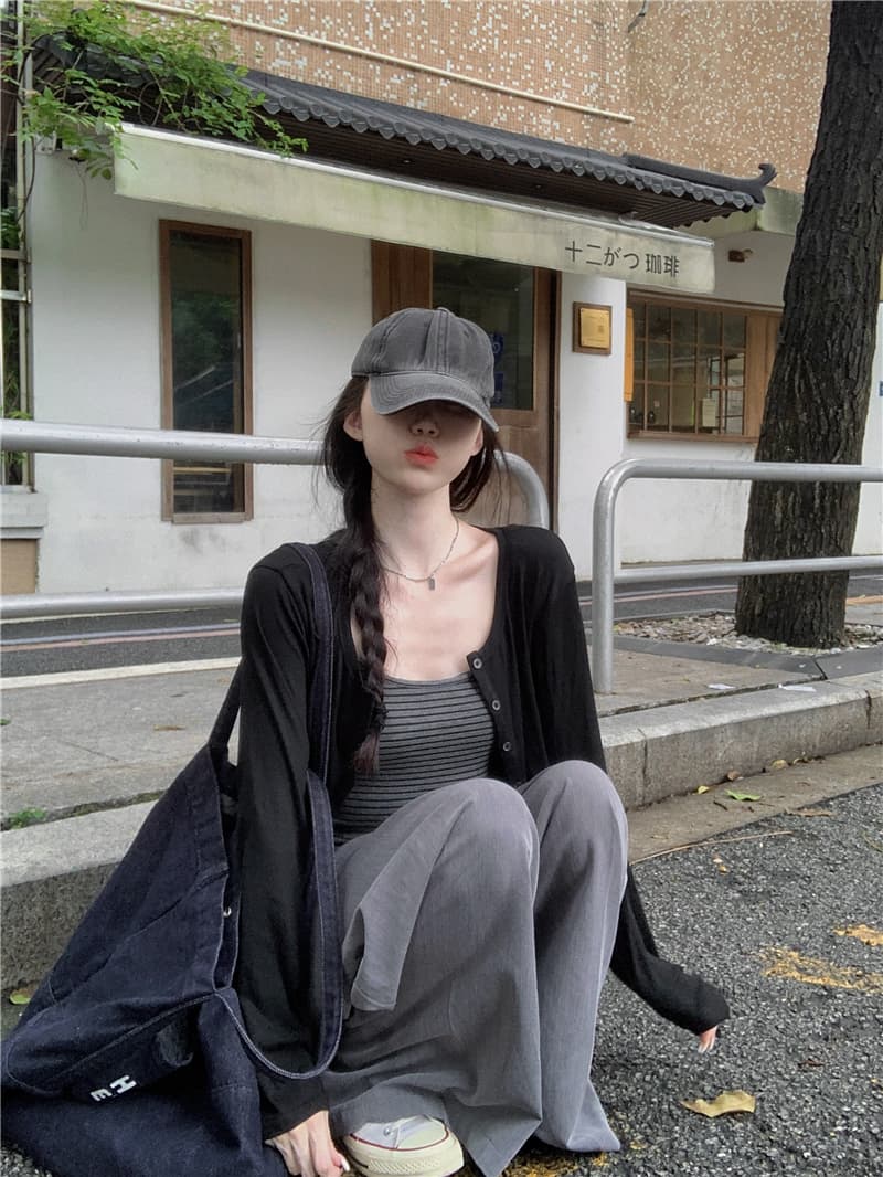 2026 한 부서 디자인 센스 긴팔 오픈 가디건 스트라이프 조끼 슬립 봄 가을 새로운 달콤한 매운맛 패션 세트 상세 이미지 16