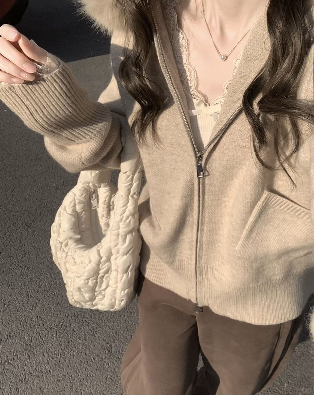 뮤 S 양모 2026 순수한 욕망 바람 나비 매듭 디자인 센스 긴팔 티셔츠 여성 봄 가을 레이스 레이스 몸매 가꾸기 맨위 상세 이미지 3