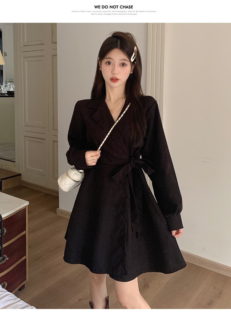 실사 프랑스식 그는 벤 바람 코듀로이 검정색 긴팔 정장 치마 가을 겨울 고급 센스 작은 대중 허리 수축 드레스 상세 이미지 20