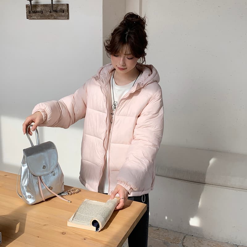 실사 겨울 작은 키 핑크색 쇼트 스타일 다운 코트 면 의류 재킷 여자 두꺼운 학생 패딩 재킷 목화 진딧물