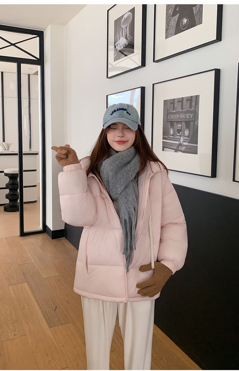 실사 겨울 작은 키 핑크색 쇼트 스타일 다운 코트 면 의류 재킷 여자 두꺼운 학생 패딩 재킷 목화 진딧물 상세 이미지 21