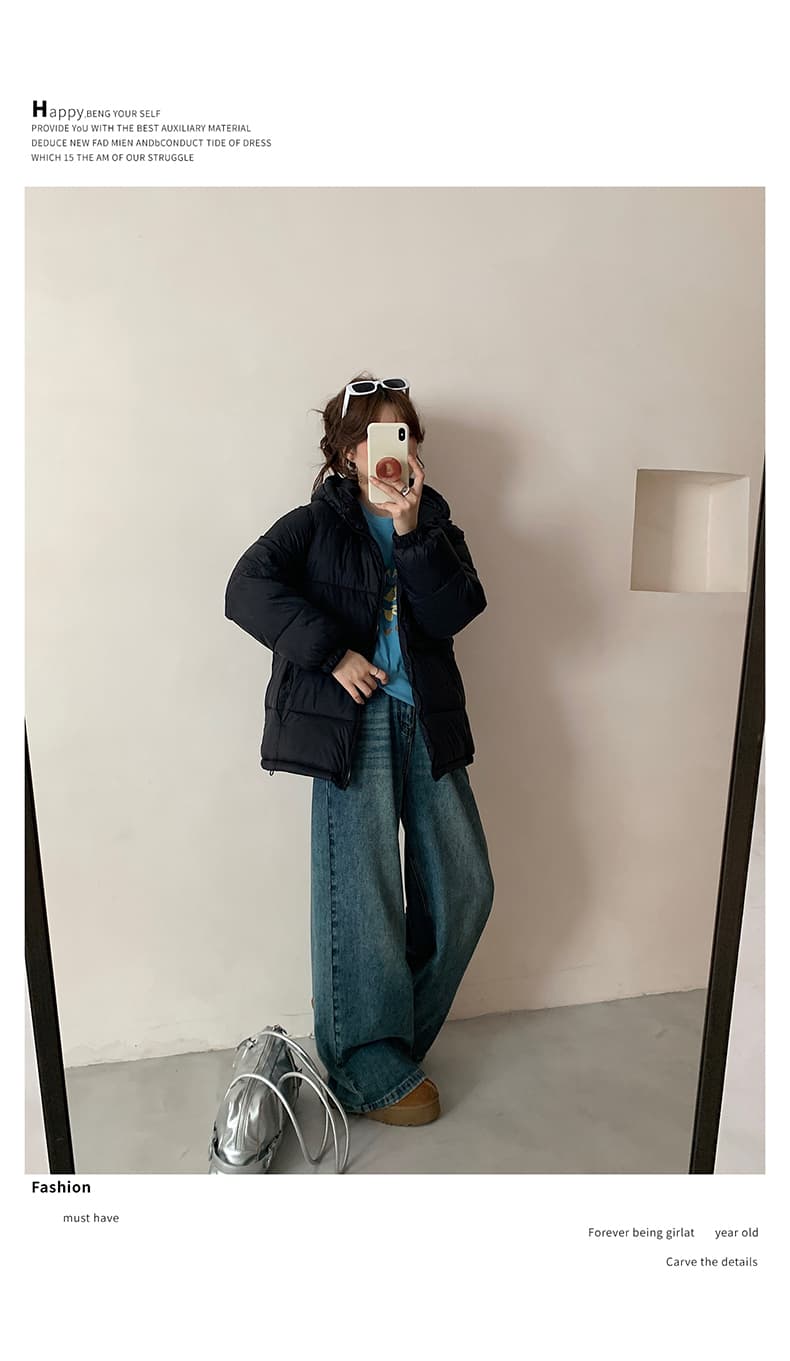 실사 겨울 작은 키 핑크색 쇼트 스타일 다운 코트 면 의류 재킷 여자 두꺼운 학생 패딩 재킷 목화 진딧물 상세 이미지 10