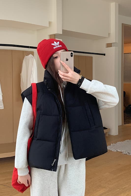 실사 한 부서 다용도 면 의류 조끼 여자 겨울 새로운 ins 스택 착용 어깨 스탠드 칼라 조끼 자켓 맨위 여성 이미지 7