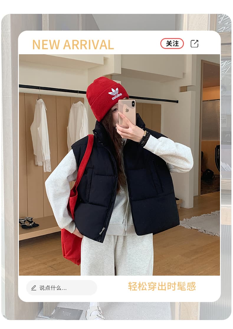 실사 한 부서 다용도 면 의류 조끼 여자 겨울 새로운 ins 스택 착용 어깨 스탠드 칼라 조끼 자켓 맨위 여성 상세 이미지 3
