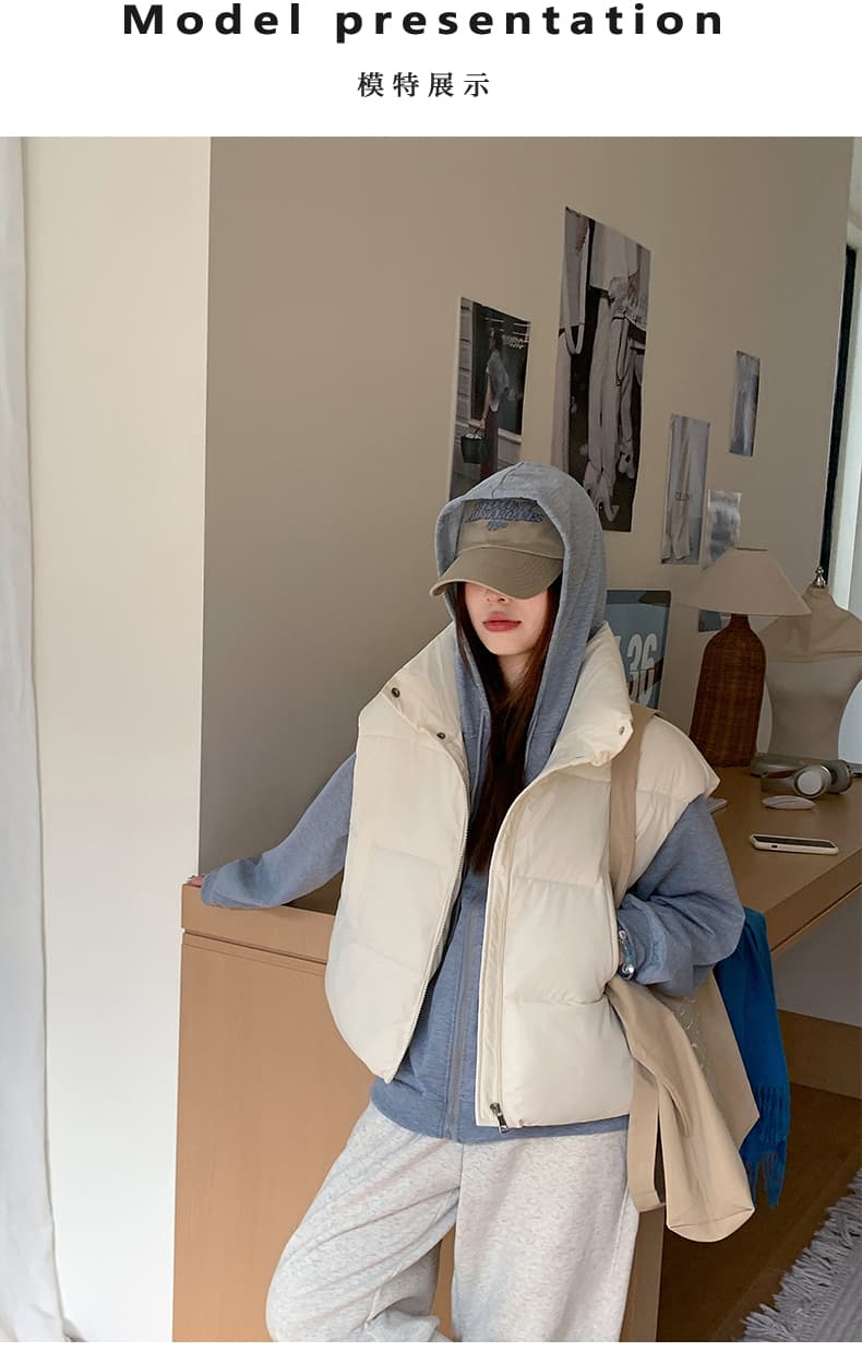 실사 한 부서 다용도 면 의류 조끼 여자 겨울 새로운 ins 스택 착용 어깨 스탠드 칼라 조끼 자켓 맨위 여성 상세 이미지 12