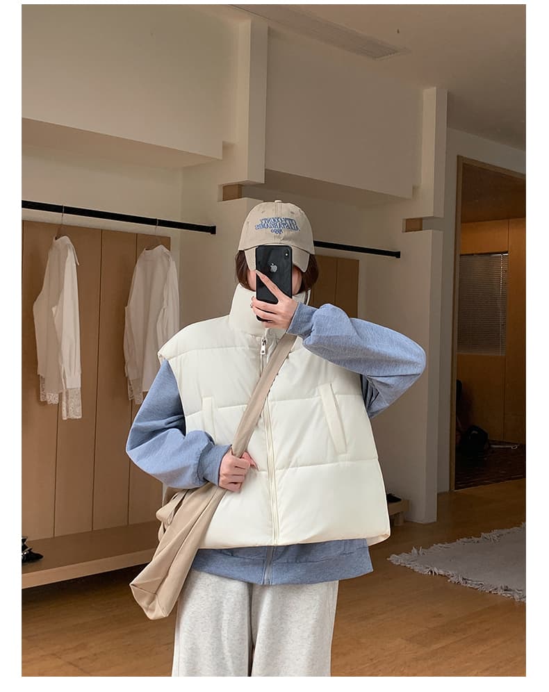 실사 한 부서 다용도 면 의류 조끼 여자 겨울 새로운 ins 스택 착용 어깨 스탠드 칼라 조끼 자켓 맨위 여성 상세 이미지 13