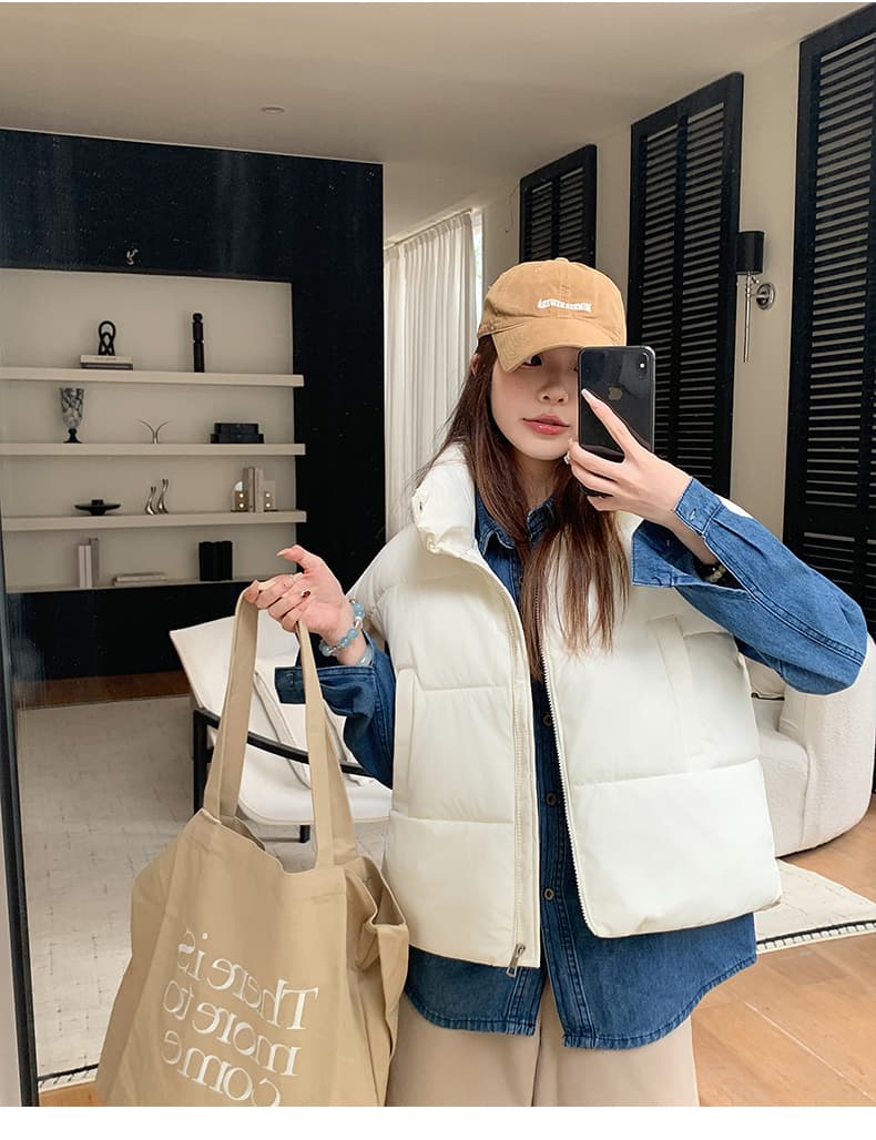 실사 한 부서 다용도 면 의류 조끼 여자 겨울 새로운 ins 스택 착용 어깨 스탠드 칼라 조끼 자켓 맨위 여성 상세 이미지 14