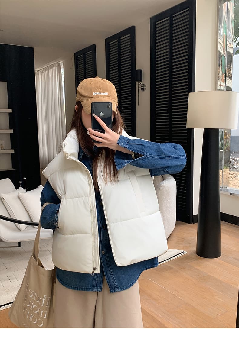 실사 한 부서 다용도 면 의류 조끼 여자 겨울 새로운 ins 스택 착용 어깨 스탠드 칼라 조끼 자켓 맨위 여성 상세 이미지 18