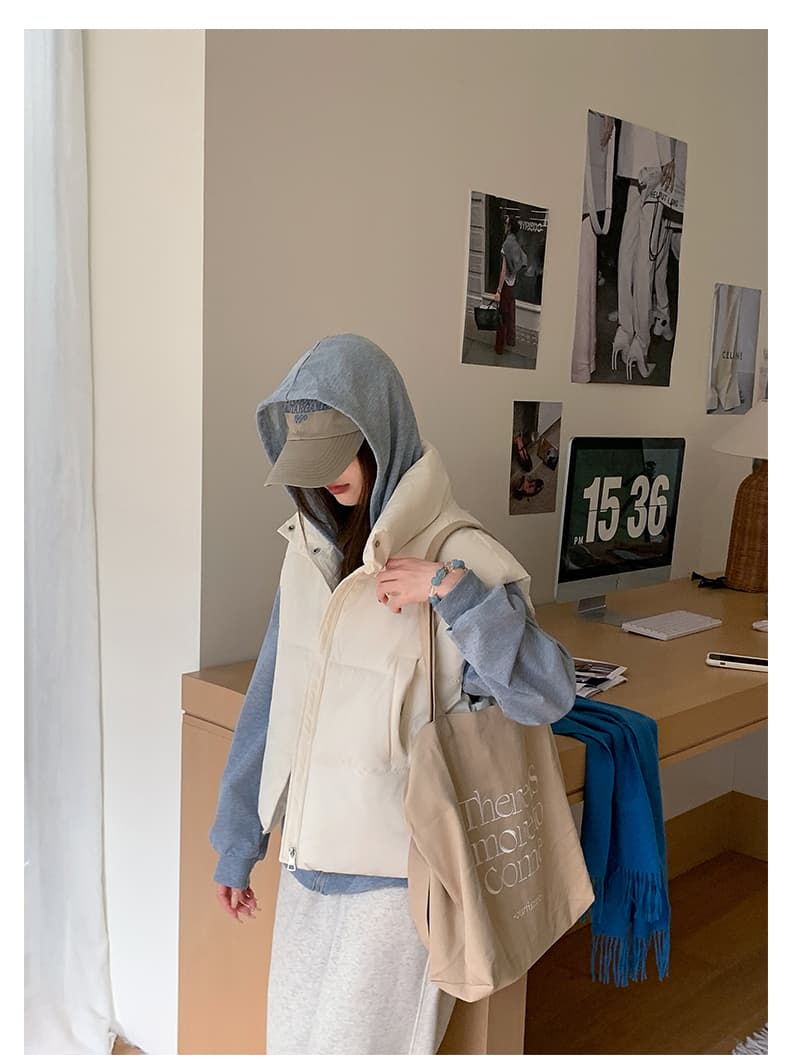 실사 한 부서 다용도 면 의류 조끼 여자 겨울 새로운 ins 스택 착용 어깨 스탠드 칼라 조끼 자켓 맨위 여성 상세 이미지 20