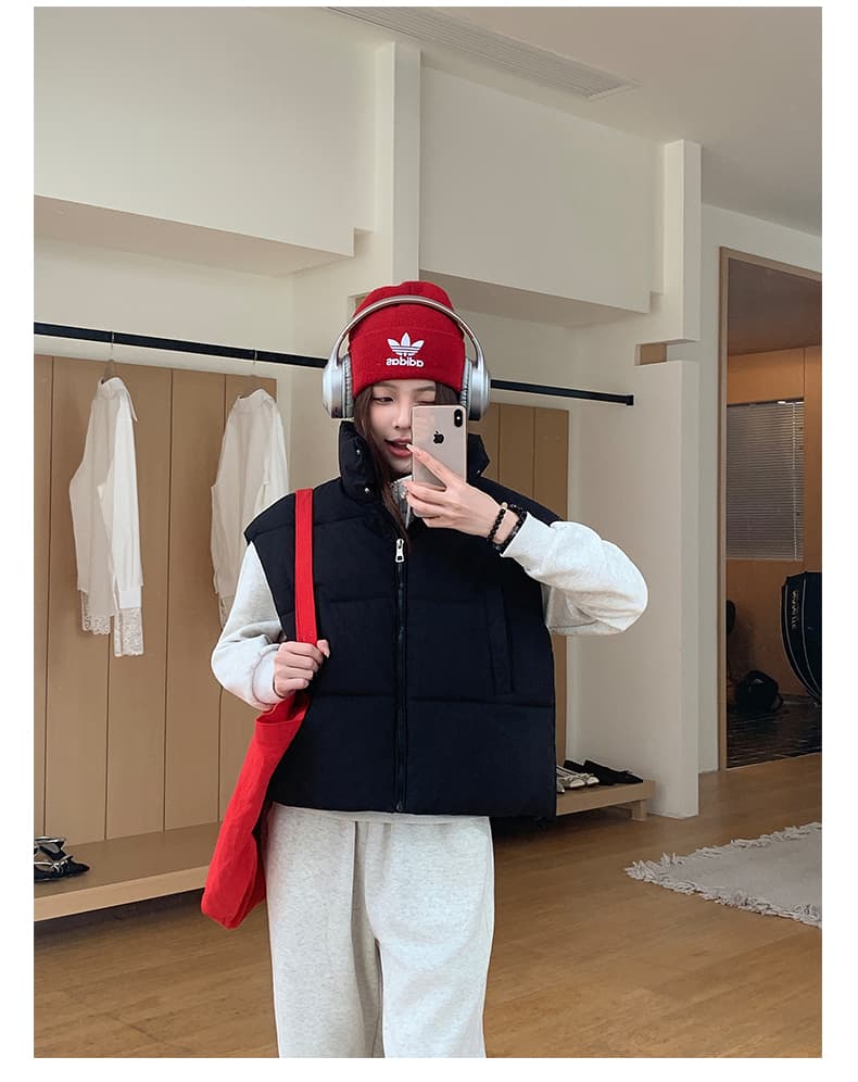 실사 한 부서 다용도 면 의류 조끼 여자 겨울 새로운 ins 스택 착용 어깨 스탠드 칼라 조끼 자켓 맨위 여성 상세 이미지 23