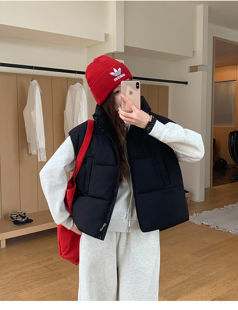 실사 한 부서 다용도 면 의류 조끼 여자 겨울 새로운 ins 스택 착용 어깨 스탠드 칼라 조끼 자켓 맨위 여성 상세 이미지 24