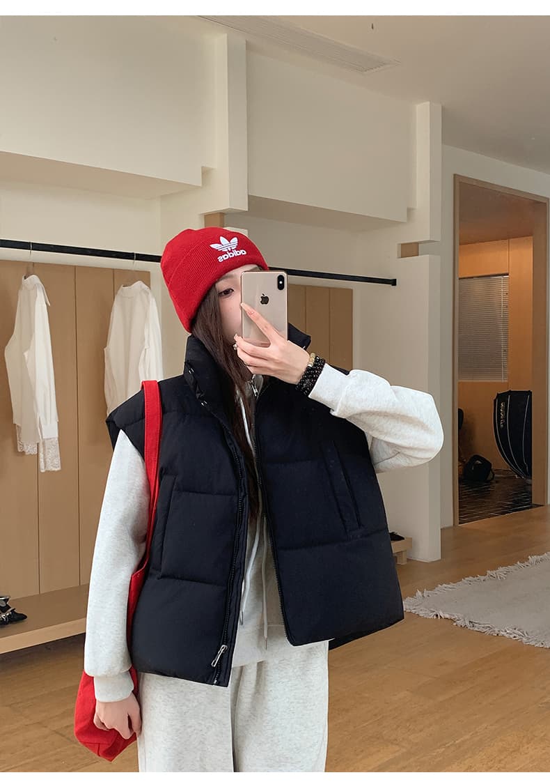 실사 한 부서 다용도 면 의류 조끼 여자 겨울 새로운 ins 스택 착용 어깨 스탠드 칼라 조끼 자켓 맨위 여성 상세 이미지 26
