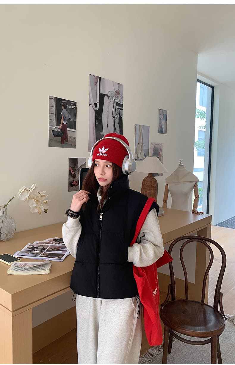 실사 한 부서 다용도 면 의류 조끼 여자 겨울 새로운 ins 스택 착용 어깨 스탠드 칼라 조끼 자켓 맨위 여성 상세 이미지 32