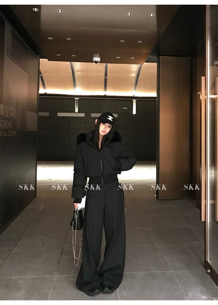 핀란드 눈 상황 한 부서 고급 센스 겨울 모피 칼라 후드 허리 수축 두꺼운 쇼트 스타일 아래 면화 의류 여성 면 옷 이미지 5