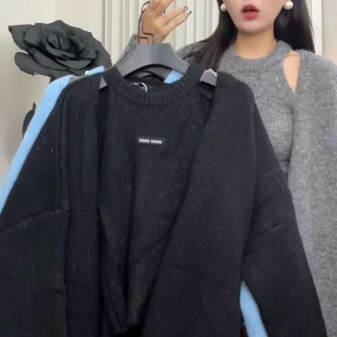 한 부서 chic 핫걸 바람 새로운 타이트 행침 목 슬림해 보이는 니트 조끼 느긋한 외국 가스 오픈 가디건 스웨터 투피스 세트 상세 이미지 7