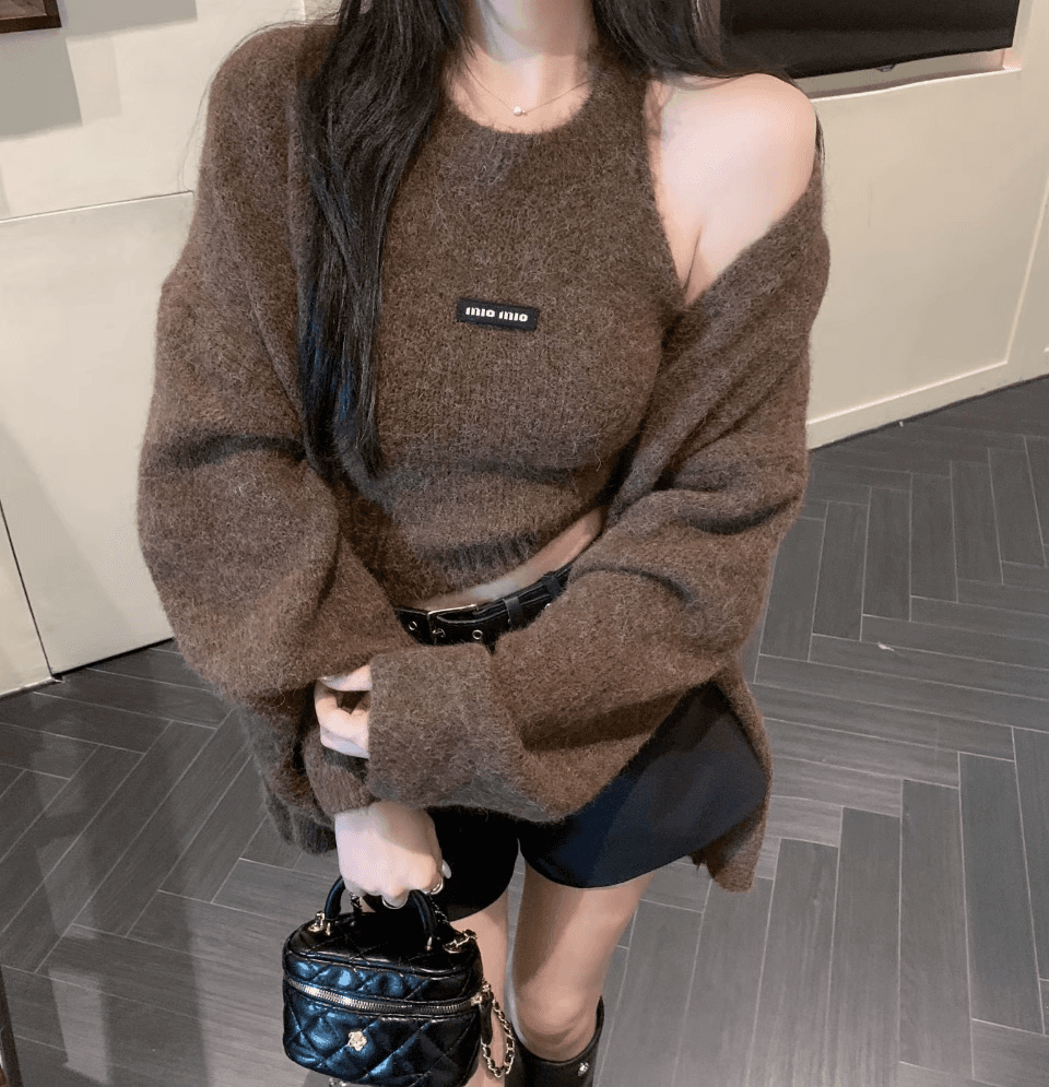 한 부서 chic 핫걸 바람 새로운 타이트 행침 목 슬림해 보이는 니트 조끼 느긋한 외국 가스 오픈 가디건 스웨터 투피스 세트 상세 이미지 11