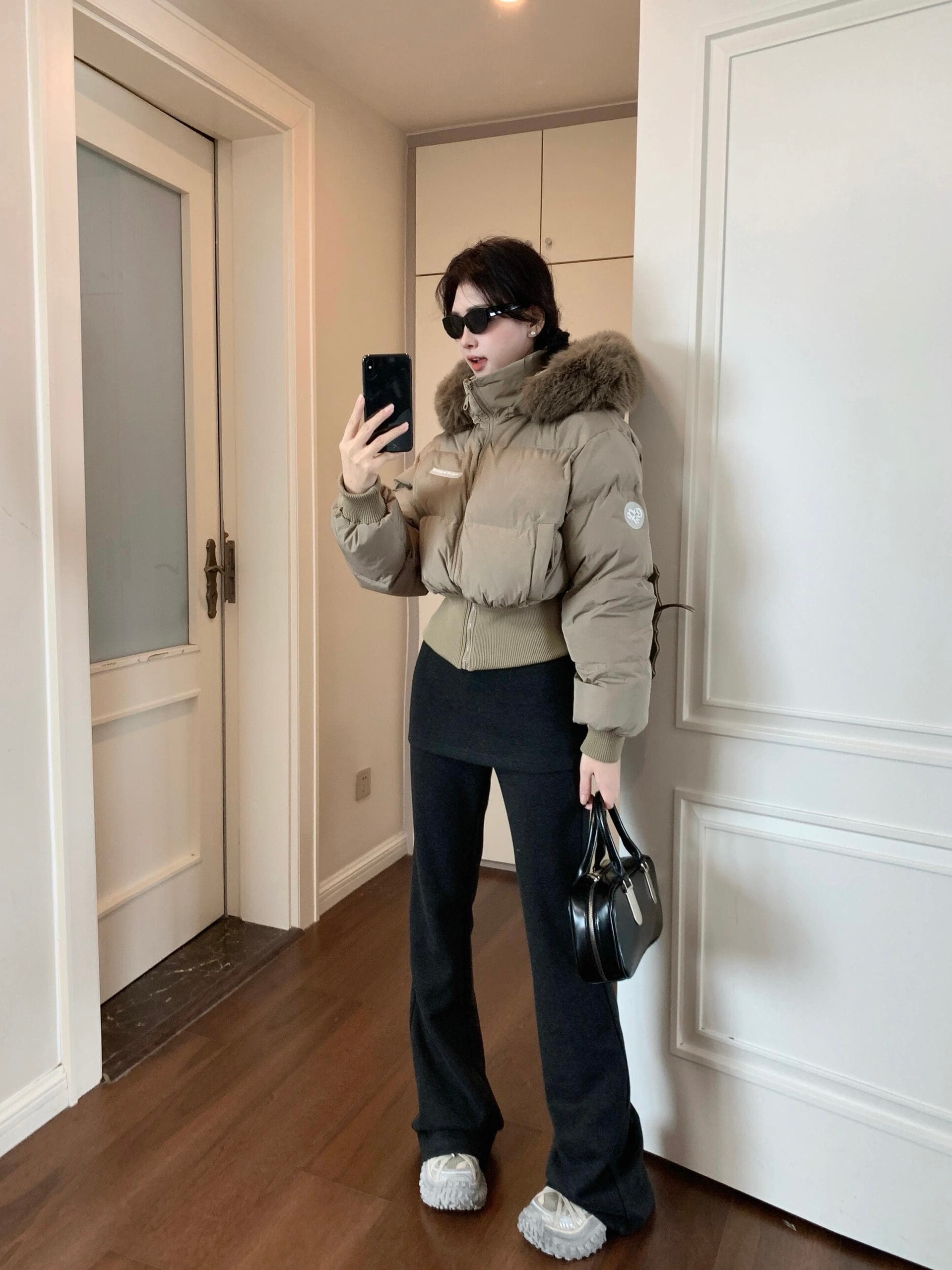 꽃 쇼트 스타일 허리 수축 몸매 가꾸기 모방 화이트 덕 다운 보온 두꺼운 거친 가장자리 후드 패딩 재킷 여성 코트 ins 면 의류 상세 이미지 7