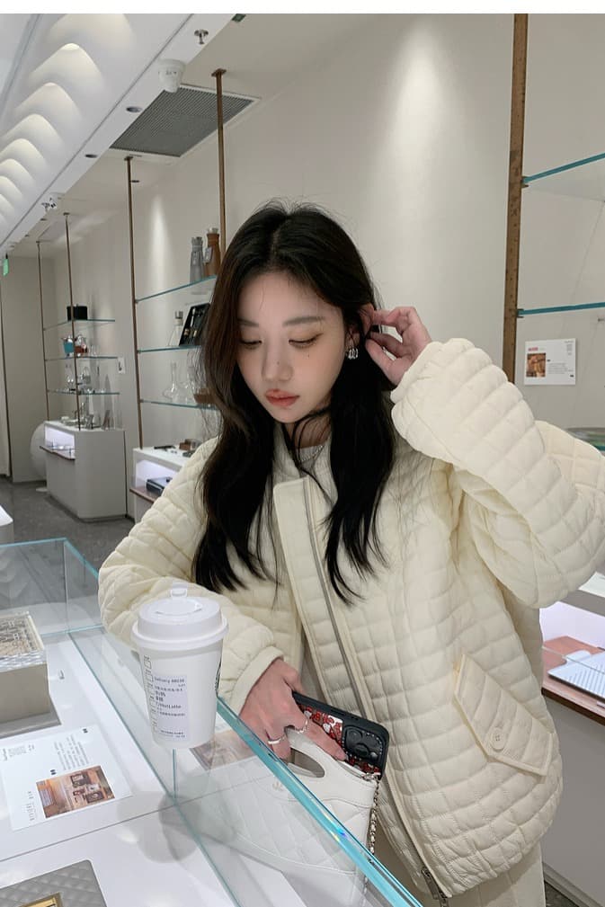 버블 푸 링 그리드 아래 면화 의류 가을 겨울 격자무늬 쇼트 스타일 작은 키 패션 얇고 가벼운 면 옷 솜을 넣은 루즈핏 여성 코트 이미지 6