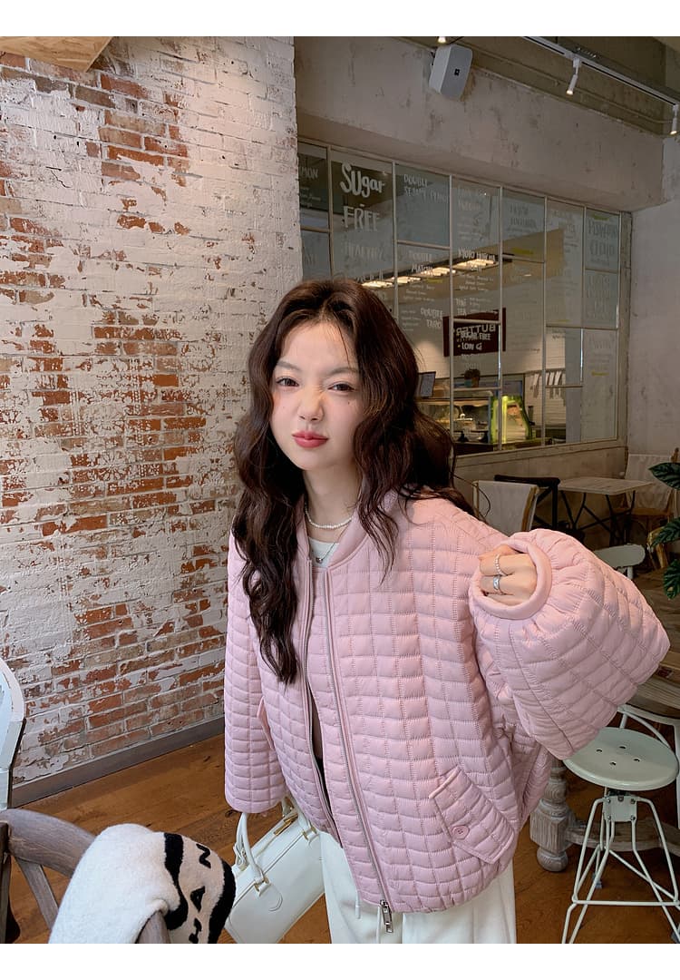 버블 푸 링 그리드 아래 면화 의류 가을 겨울 격자무늬 쇼트 스타일 작은 키 패션 얇고 가벼운 면 옷 솜을 넣은 루즈핏 여성 코트 상세 이미지 9