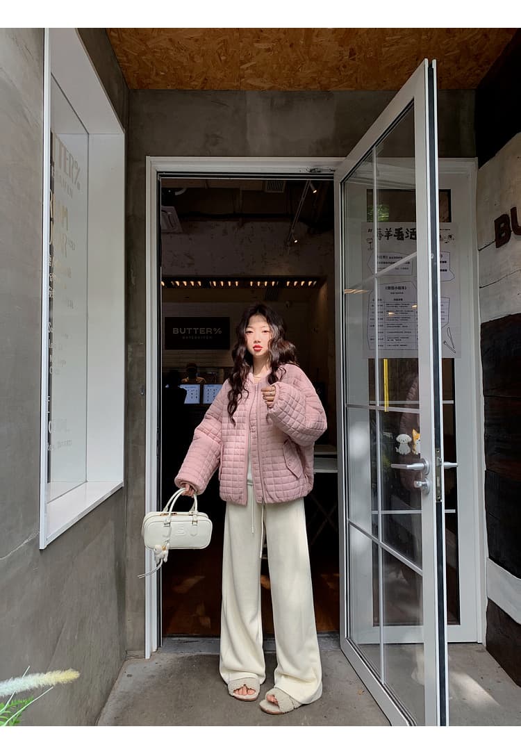 버블 푸 링 그리드 아래 면화 의류 가을 겨울 격자무늬 쇼트 스타일 작은 키 패션 얇고 가벼운 면 옷 솜을 넣은 루즈핏 여성 코트 상세 이미지 11