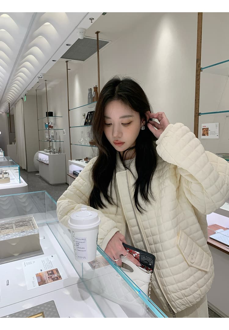 버블 푸 링 그리드 아래 면화 의류 가을 겨울 격자무늬 쇼트 스타일 작은 키 패션 얇고 가벼운 면 옷 솜을 넣은 루즈핏 여성 코트 상세 이미지 13