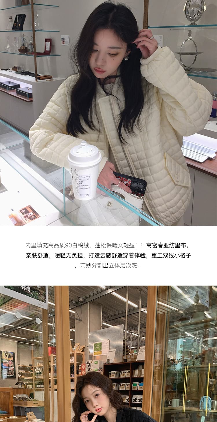 버블 푸 링 그리드 아래 면화 의류 가을 겨울 격자무늬 쇼트 스타일 작은 키 패션 얇고 가벼운 면 옷 솜을 넣은 루즈핏 여성 코트 상세 이미지 17