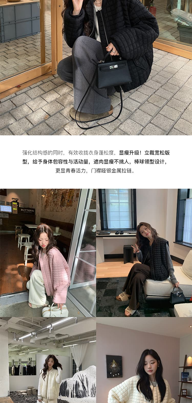 버블 푸 링 그리드 아래 면화 의류 가을 겨울 격자무늬 쇼트 스타일 작은 키 패션 얇고 가벼운 면 옷 솜을 넣은 루즈핏 여성 코트 상세 이미지 18