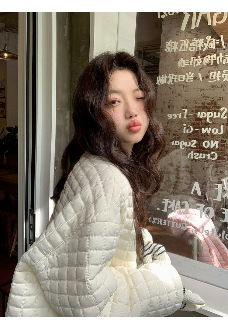 버블 푸 링 그리드 아래 면화 의류 가을 겨울 격자무늬 쇼트 스타일 작은 키 패션 얇고 가벼운 면 옷 솜을 넣은 루즈핏 여성 코트 상세 이미지 22