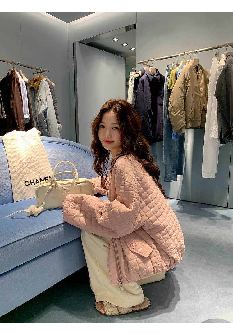 버블 푸 링 그리드 아래 면화 의류 가을 겨울 격자무늬 쇼트 스타일 작은 키 패션 얇고 가벼운 면 옷 솜을 넣은 루즈핏 여성 코트 상세 이미지 27