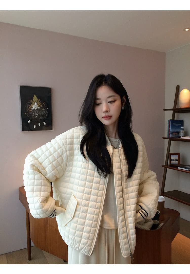 버블 푸 링 그리드 아래 면화 의류 가을 겨울 격자무늬 쇼트 스타일 작은 키 패션 얇고 가벼운 면 옷 솜을 넣은 루즈핏 여성 코트 상세 이미지 32