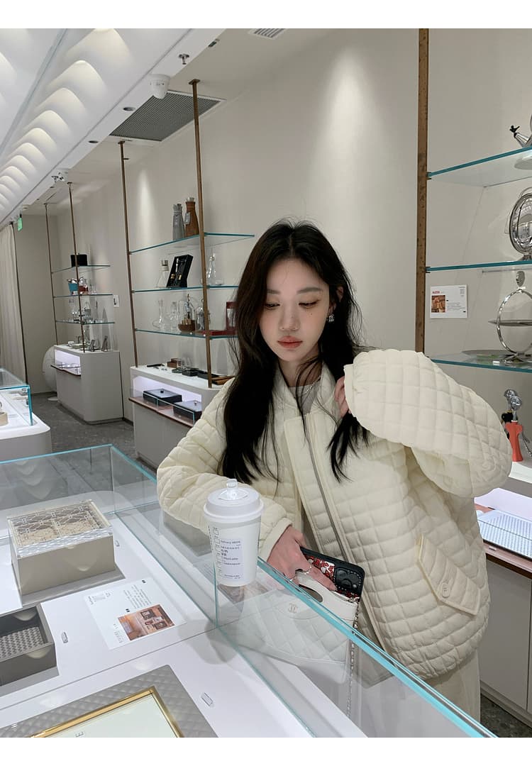 버블 푸 링 그리드 아래 면화 의류 가을 겨울 격자무늬 쇼트 스타일 작은 키 패션 얇고 가벼운 면 옷 솜을 넣은 루즈핏 여성 코트 상세 이미지 33